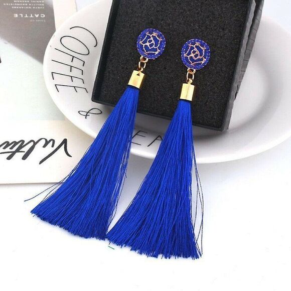 5/$25 Blue Tassel Fringe Earring - Picture 1 of 7